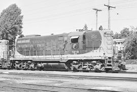 Burlington Northern diesel locomotive 1918 at Auburn, Washington in 1972.