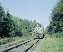 Burlington Northern diesel locomotive 1865 at McCleary, Washington, circa 1978.