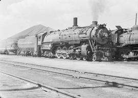 Northern Pacific steam locomotive 2665 at Missoula, Montana, in 1949.