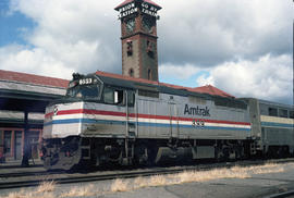 Amtrak diesel locomotive 399 at Portland, Oregon in 1986.