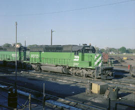 Burlington Northern diesel locomotive 8033 at Pasco, Washington in 1980.