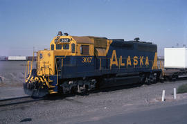 Alaska Railroad diesel locomotive 3017 at Hinkle, Oregon on October 9, 1986.