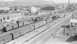 Chicago Burlington & Quincy troop train at Billings, Montana, circa 1945.