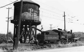 Pacific Coast Railroad water tank at Renton, Washington in 1951.