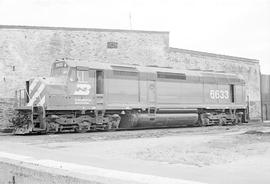 Burlington Northern diesel locomotive 6633 at Minneapolis, Minnesota in 1973.