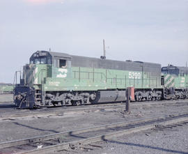 Burlington Northern diesel locomotive 5399 at Pasco, Washington in 1980.