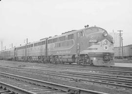 Northern Pacific diesel locomotive number 6505 at Spokane, Washington, in 1949.