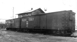 Pacific Coast Railroad box cars number 4080 and 4088 at Renton, Washington, circa 1946.