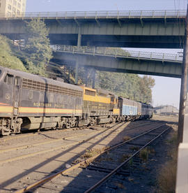 Burlington Northern freight train at Tacoma, Washington in 1970.