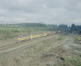 Union Pacific Railroad diesel locomotive number 3357 near East Olympia, Washington in 1981.