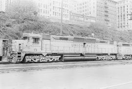 Union Pacific Railroad diesel locomotive number 75 at Tacoma, Washington in 1971.