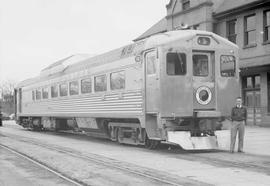 Northern Pacific rail diesel car number B-30 at Moscow, Idaho in 1955.