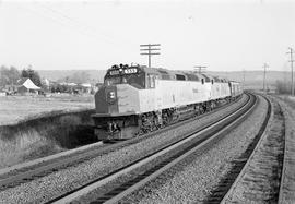 Amtrak diesel locomotive 555 at Meeker, Washington on December 23, 1974.