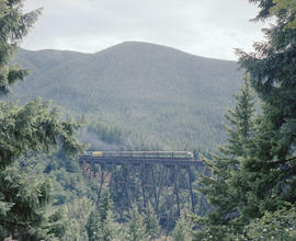 Burlington Northern diesel locomotive 824 at Lester, Washington in 1979.