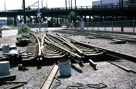 Burlington Northern Railroad Company slip switch at Portland, Oregon in 1979.