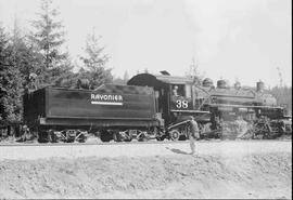 Rayonier Incorporated Steam Locomotive Number 38 at Hoquiam, Washington in March, 1962.