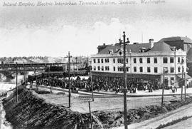 Spokane and Inland Empire Railroad Company depot at Spokane, Washington, circa 1915.