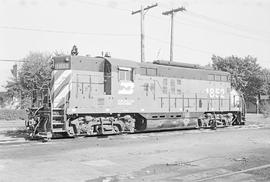 Burlington Northern diesel locomotive 1852 at Auburn, Washington in 1975.