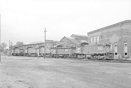 Burlington Northern diesel locomotive 393 at Mississippi Street, Minnesota in 1973.