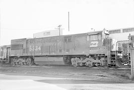 Burlington Northern diesel locomotive 5334 at Klamath Falls, Oregon in 1974.