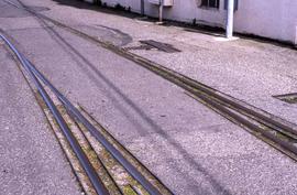 Northern Pacific rail remaining in the alley at Bellingham, Washington, in 2001.