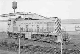 Pacific Fruit Express Diesel Locomotive Number 1023 at Roseville, California, circa 1970.