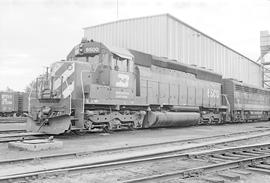 Burlington Northern diesel locomotive 6500 at Minneapolis, Minnesota in 1973.