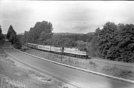 Amtrak diesel locomotive 227 near Ostrander, Washington in August 1976.