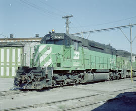 Burlington Northern diesel locomotive 6323 at Yakima, Washington in 1980.