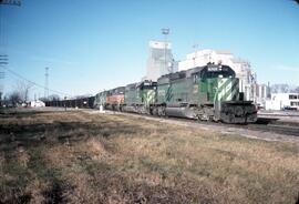 Burlington Northern Diesel Locomotives Numbers 6780 and, 7843 at Breckenridge, Minnesota in 1980