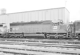 Burlington Northern diesel locomotive 6507 at Minneapolis, Minnesota in 1973.