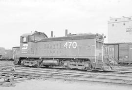 Burlington Northern diesel locomotive 470 at Havre, Montana in 1972.