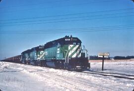 Burlington Northern Diesel Locomotives Number 6709, Number 6754 and Number 6752 at Chemolite, Min...