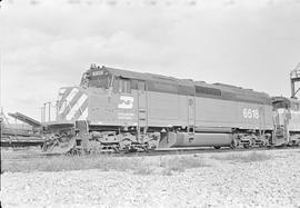 Burlington Northern diesel locomotive 6618 at Auburn, Washington in 1970.