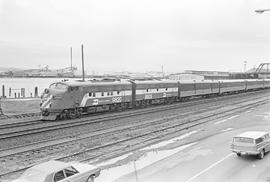 Burlington Northern diesel locomotive 9820 at Tacoma, Washington in 1971.