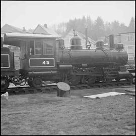 Rayonier Incorporated Steam Locomotive Number 45 at Hoquiam, Washington, circa 1968.