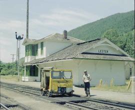 Burlington Northern track inspector Matt Fioretti at Lester, Washington, in 1981.