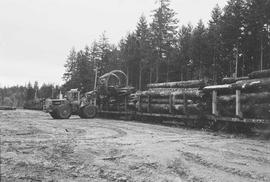 Burlington Northern log yard at Lake Kapowsin, Washington, in 1974.