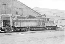 Burlington Northern diesel locomotive 2019 at Mississippi Street, Minnesota in 1973.