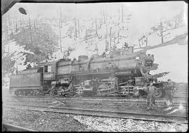 Northern Pacific steam locomotive 3005 at Upham, Washington, circa 1912.