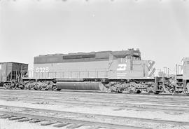 Burlington Northern diesel locomotive 6328 at Galesburg, Illinois in 1972.