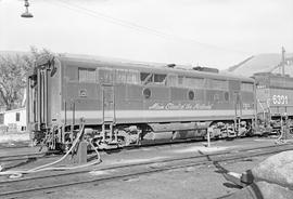 Burlington Northern diesel locomotive 703 at Missoula, Montana in 1972.