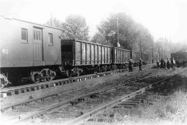 Pacific Coast Railroad maintenance and repair cars at Renton, Washington in 1946.