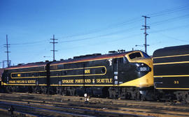 Spokane, Portland and Seattle Railway diesel locomotive 802 at Portland, Oregon in 1962.