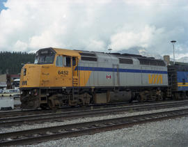 VIA Rail Canada diesel locomotive 6452 at Jasper, Alberta in August 1990.