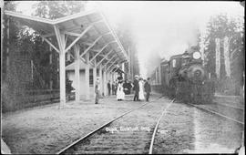 Spokane, Portland & Seattle Railway steam locomotive number 3 at Gearhart, Oregon, circa 1898.