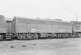 Burlington Northern diesel locomotive 847 at Portland, Oregon in 1976.