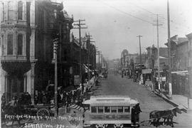 Seattle Street Railway Company streetcar 2 at Seattle, Washington in 1884.