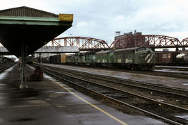 Burlington Northern Railroad Company diesel locomotive 800 at Portland, Oregon in 1978.