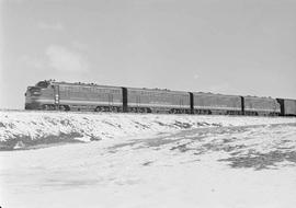 Northern Pacific diesel locomotive number 6008 at Scoria, North Dakota, in 1950.